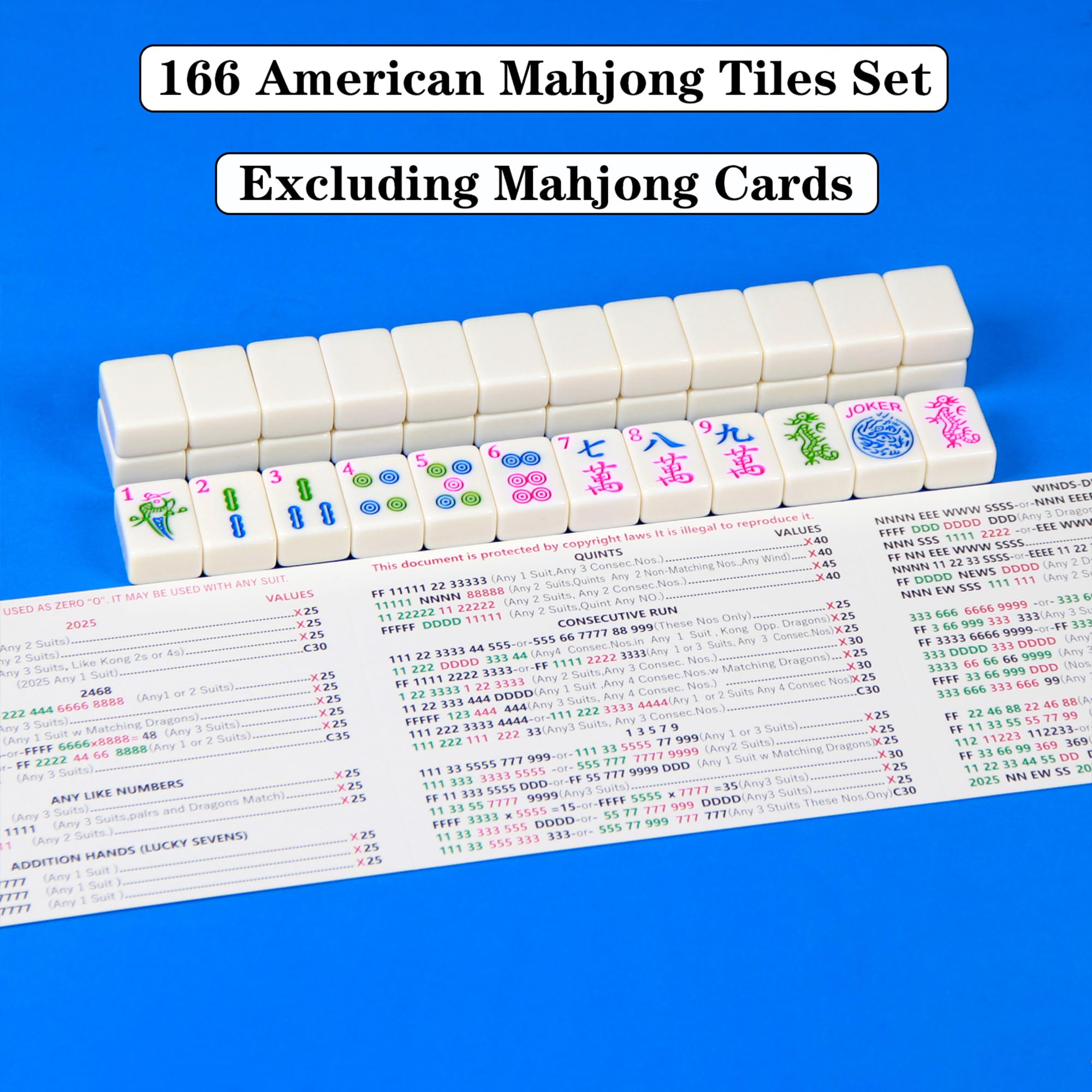 YANMEIYA American Mahjong Set 166 Mahjong Tile Set American